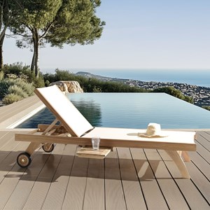 Fun - bain de soleil bois teck et textilène couleur beige