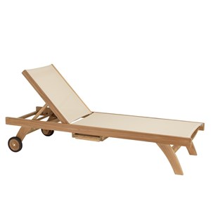 Fun - bain de soleil bois teck et textilène couleur beige