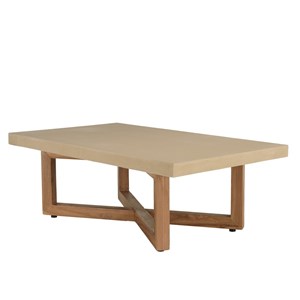 Dak - table basse rect. 120x70cm en béton et bois de teck beige
