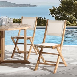 Fun - ensemble de 2 chaises pliantes bois teck et textilène beige