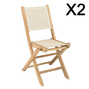 Fun - ensemble de 2 chaises pliantes bois teck et textilène beige