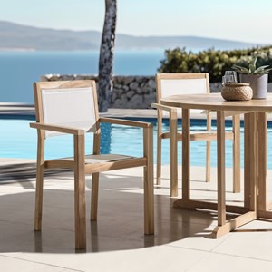 Fun - lot de 2 fauteuils empilables bois teck et textilène beige