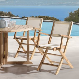 Fun - lot de 2 fauteuils pliants bois teck textilène couleur beige