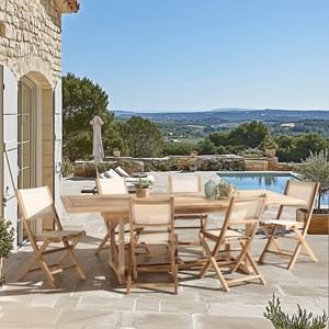 Fun - ensemble de jardin en bois teck et textilène 8 à 10 personnes
