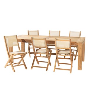 Fun - ensemble de jardin en bois teck et 6 chaises en textilène