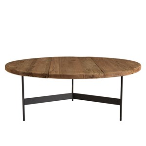 Dandy - table basse ronde 90x90cm bois pin recyclé et pieds métal noir