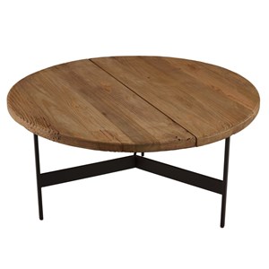 Dandy - table basse ronde 70x70cm bois pin recyclé et pieds métal noir