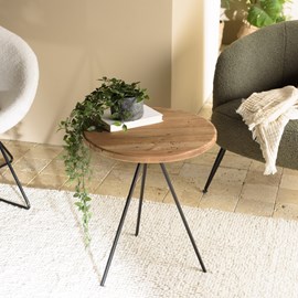Dandy - table d'appoint ronde 45x45cm bois pin recyclé pieds métal noir