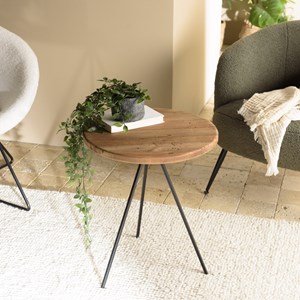 Dandy - table d'appoint ronde 45x45cm bois pin recyclé pieds métal noir