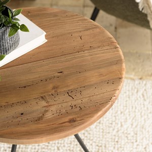 Dandy - table d'appoint ronde 45x45cm bois pin recyclé pieds métal noir