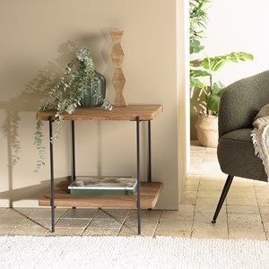 Dandy - table d'appoint rect. 50x42cm bois pin recyclé et pieds métal