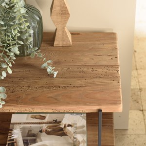 Dandy - table d'appoint rect. 50x42cm bois pin recyclé et pieds métal