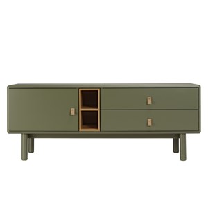 Ethan - meuble tv 1 porte, 2 tiroirs et 2 niches en bois vert