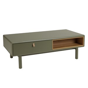 Ethan - table basse 2 tiroirs et 2 niches en bois naturel vert