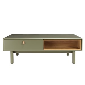 Ethan - table basse 2 tiroirs et 2 niches en bois naturel vert