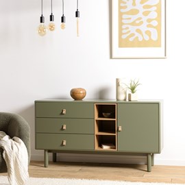 Ethan - buffet 1 porte 3 tiroirs 3 niches bois naturel vert