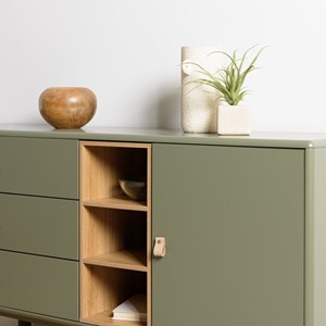 Ethan - buffet 1 porte 3 tiroirs 3 niches bois naturel vert