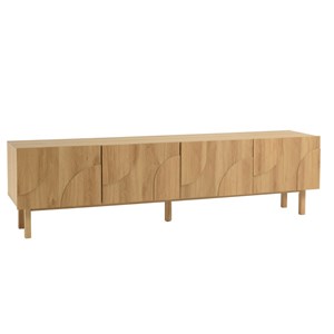 Ethan - meuble tv bois couleur naturelle 4 portes décor motif arrondi