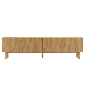 Ethan - meuble tv bois couleur naturelle 4 portes décor motif arrondi