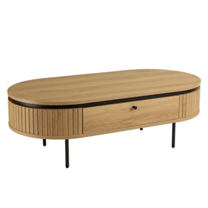 Ethan - table basse arrondie bois couleur naturelle 2 tiroirs