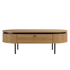 Ethan - table basse arrondie bois couleur naturelle 2 tiroirs