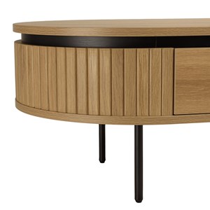 Ethan - table basse arrondie bois couleur naturelle 2 tiroirs