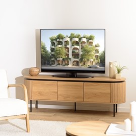 Ethan - meuble tv arrondi bois couleur naturelle 3 portes