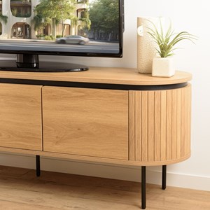 Ethan - meuble tv arrondi bois couleur naturelle 3 portes