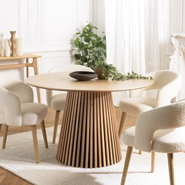 Sya - table à manger ronde d120 décor et chêne naturel pied à motif strié