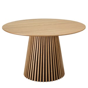 Sya - table à manger ronde d120 décor et chêne naturel pied à motif strié