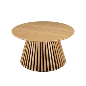 Sya - table basse ronde d80 décor et chêne naturel pied à motif strié