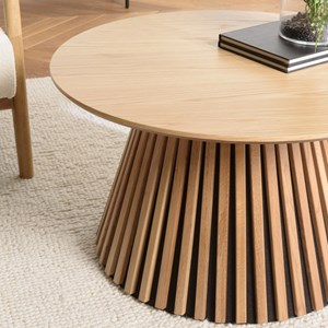 Sya - table basse ronde d80 décor et chêne naturel pied à motif strié
