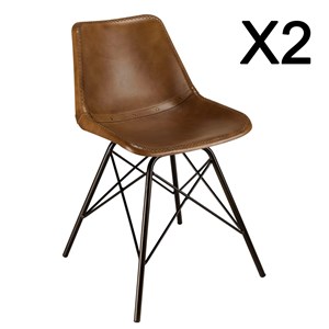 Marcel - lot de 2 chaises en cuir marron et pieds acier