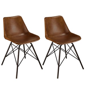 Marcel - lot de 2 chaises en cuir marron et pieds acier