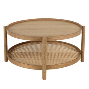 Amy - table basse en bois de mindi 80.5m avec tablette en rotin naturel amy