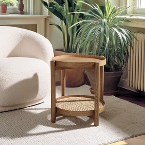 Amy - table d'appoint en mindi 45.5cm avec tablette en rotin naturel amy