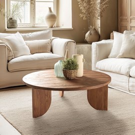Sixtine - table basse ronde 100x100cm en bois de teck recyclé