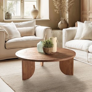 Sixtine - table basse ronde 100x100cm en bois de teck recyclé