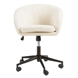 Mina - chaise de bureau à roulettes en tissu écru dossier arrondi