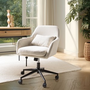 Mina - chaise de bureau à roulettes en tissu beige dossier carré