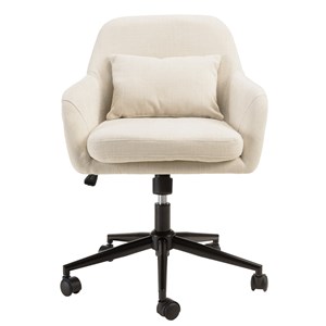 Mina - chaise de bureau à roulettes en tissu beige dossier carré