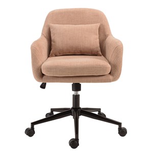 Mina - chaise de bureau à roulettes en tissu rose dossier carré