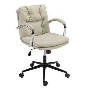 Mina - chaise de bureau à roulettes cuir matelassé beige dossier carré