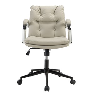 Mina - chaise de bureau à roulettes cuir matelassé beige dossier carré