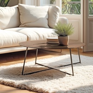 Romy - table basse ronde 80x80cm en bois de mindi pieds en métal noir