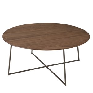 Romy - table basse ronde 80x80cm en bois de mindi pieds en métal noir