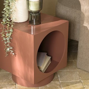 Agathe - table d'appoint carrée 34x34cm en bois peint terracotta