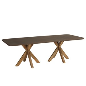 Nestor - table à manger 240x100cm effet béton marron pieds en bois d'acacia