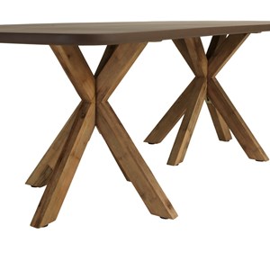 Nestor - table à manger 240x100cm effet béton marron pieds en bois d'acacia