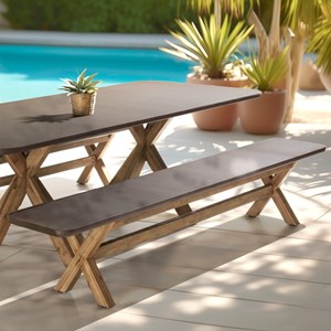 Nestor - banc 240x40cm effet béton marron pieds en bois d'acacia